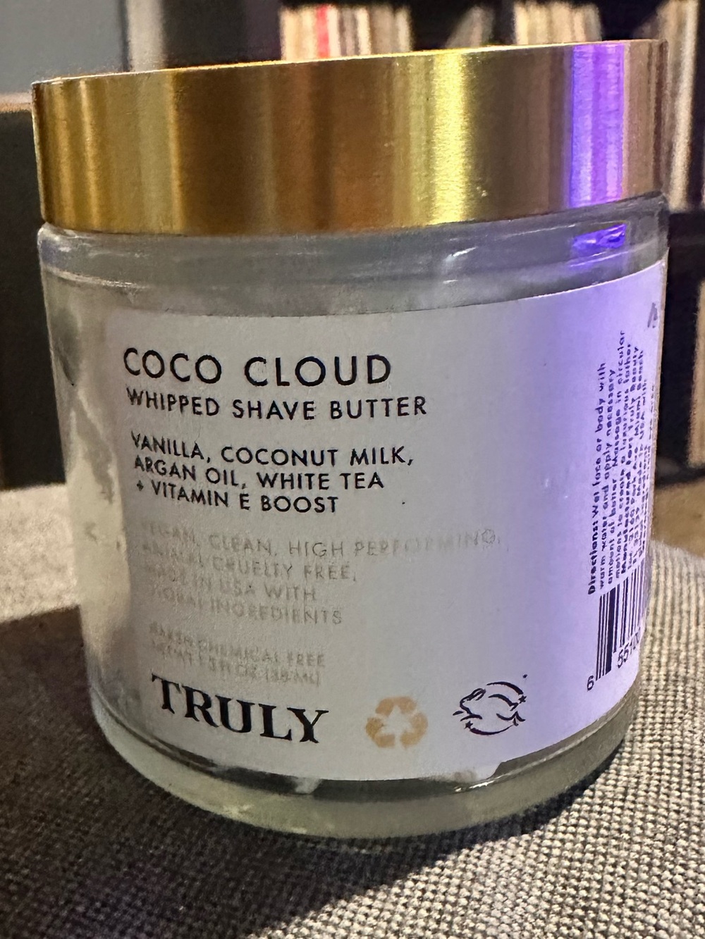 TRULY Coco Cloud Whipped Shave Butter — White Jar with Gold Lid